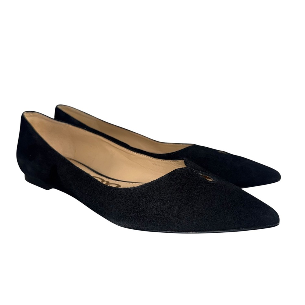Sam Edelman Ruby Black Suede Pointed Toe Flats Teardrop Cutout Size 8 Women